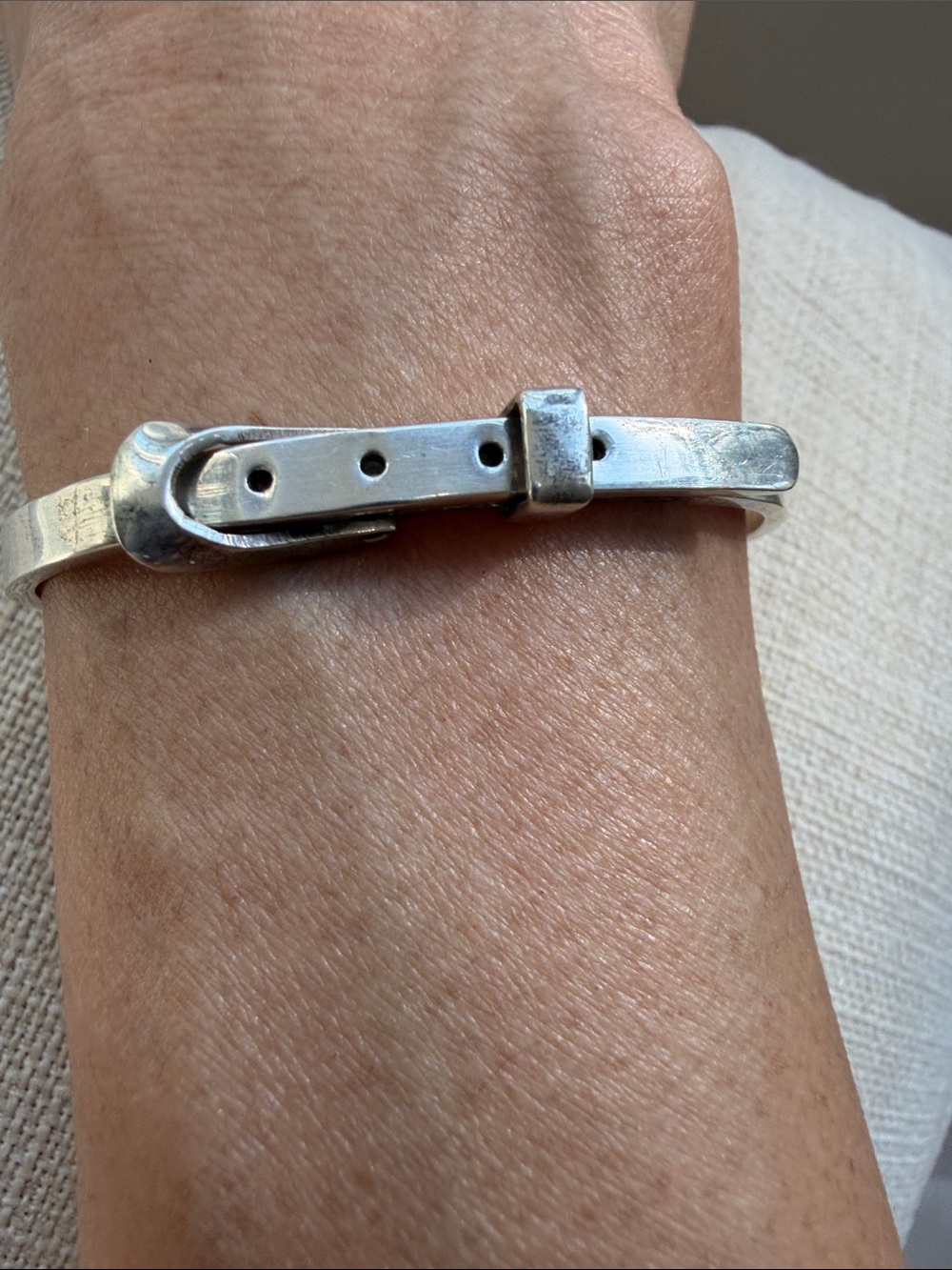 Vintage Mexican Taxco 925 Silver Buckle-Style Bangle Bracelet